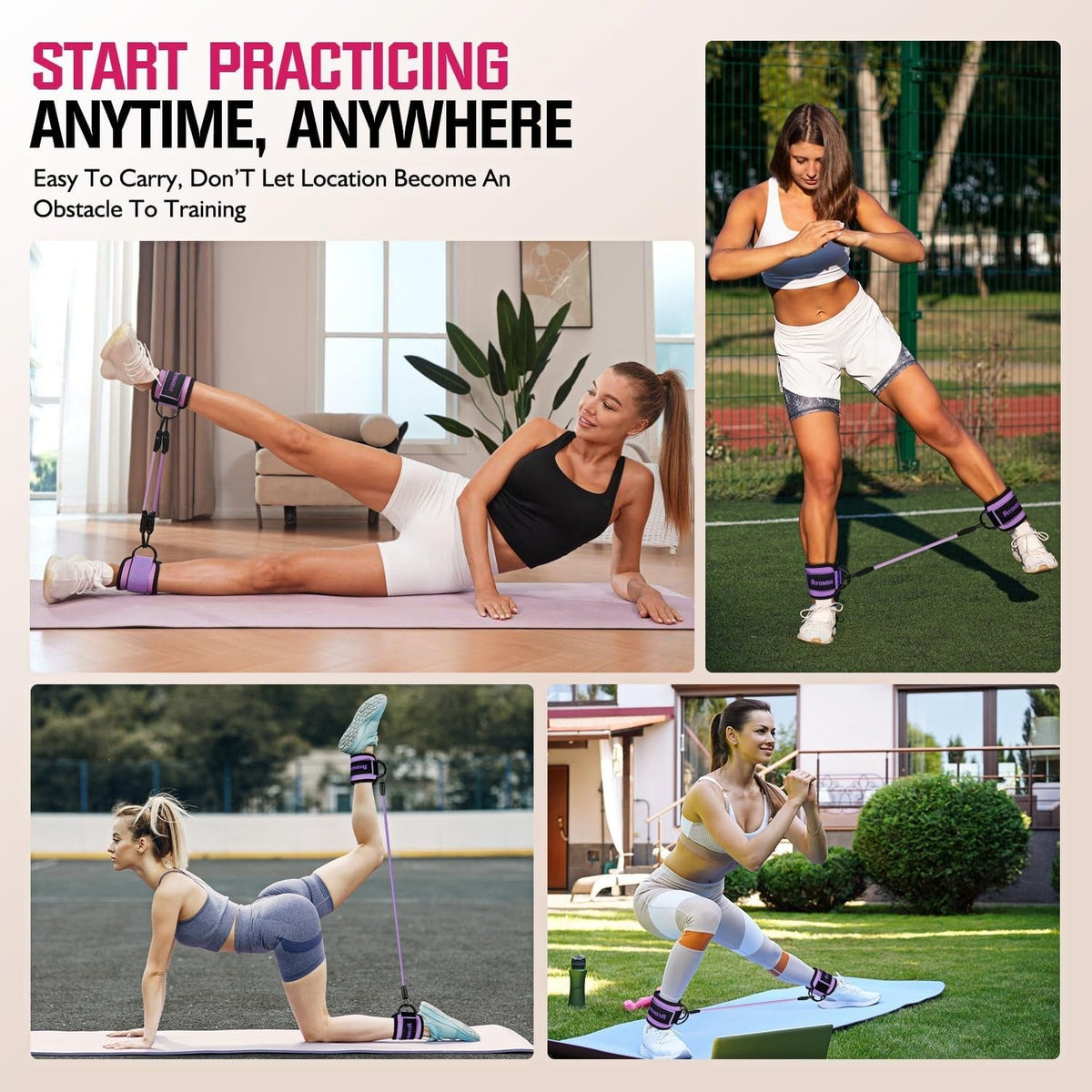 Resistance Bands with Cuffs, Ankle Straps for Glute & Leg Workouts